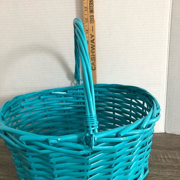 Bright Blue Woven Basket with Handle - Picture 9 of 11